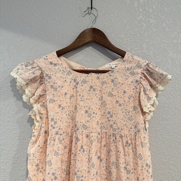 Free the Roses Orange Eyelet Tiered Embroidered Midi Dress Size Small Floral - Picture 4 of 13